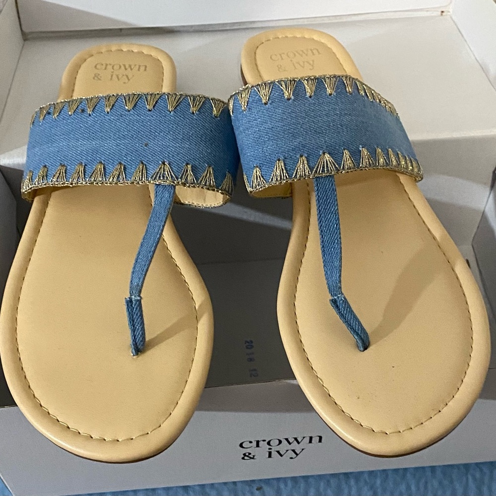 Crown & Ivy Blue and Tan Sandals